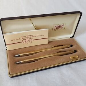 Vintage 1980s Cross 10Kt Gold Filled Pen and Pencil Set Engraved Initials with